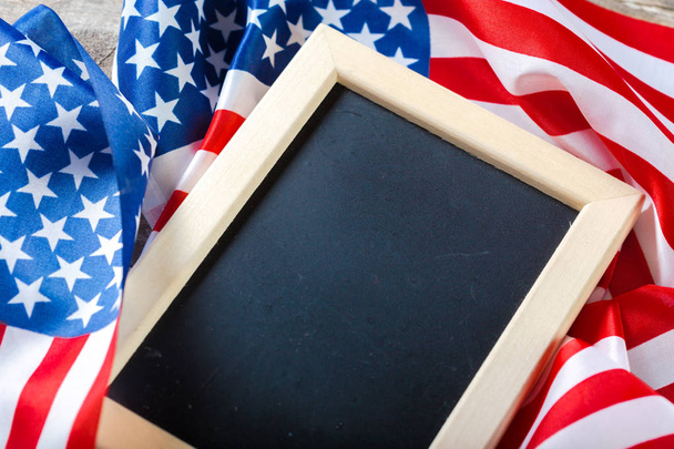 Blank chalk board with American Flag - Photo, image