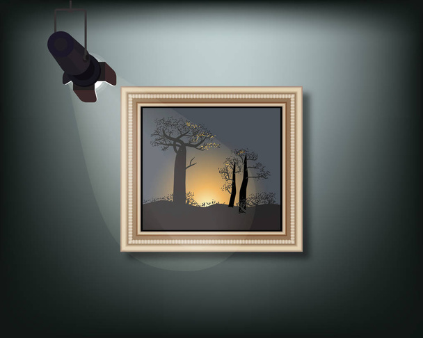 Framed image with pedant cone lamp on wall. Vector illustration. - Vector, Image