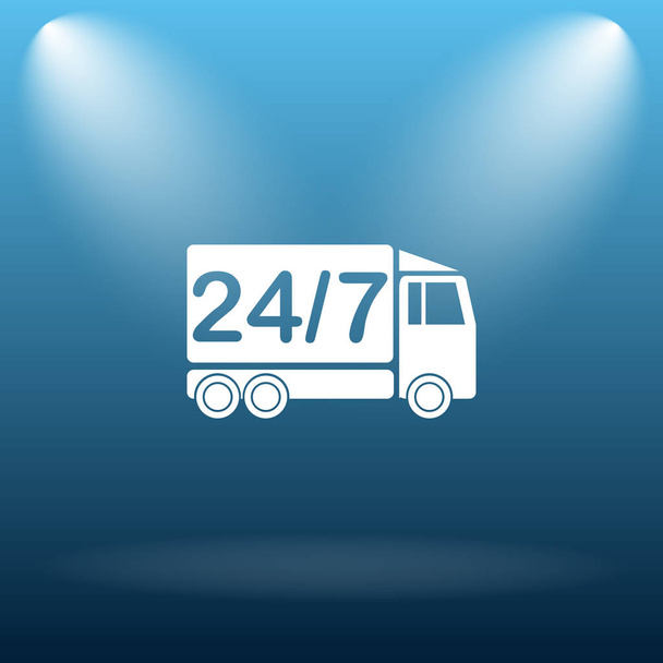 24 7 icona del camion di consegna. Pulsante Internet su sfondo blu
. - Foto, immagini
