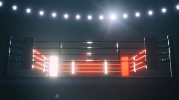 Boxing ring with shiny lights. 3D illustration - Photo, Image