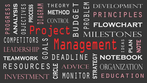 Project Management word cloud concept on black background. - Photo, Image
