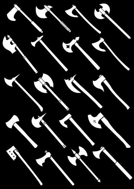 Axes and Battle Axes Silhouettes in Black Background - Vector, Image