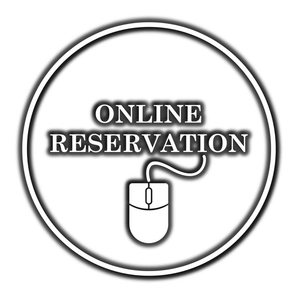 Icona della prenotazione online. Pulsante Internet su sfondo bianco
 - Foto, immagini