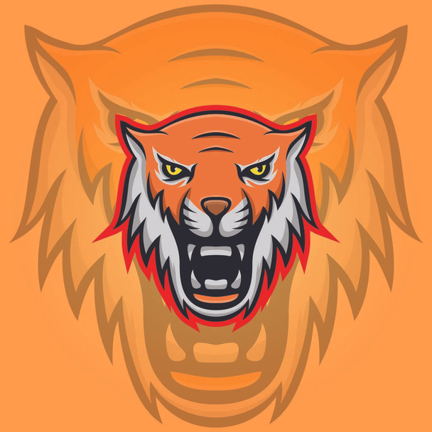Tiger Maskottchen Vektor Logo Kopf Raubtier Illustration Emblem isoliert Zeichen Sport - Vektor, Bild