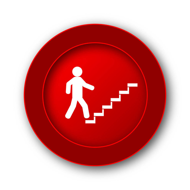 Бизнесмен на лестнице - икона успеха. Кнопка Интернет на белом фоне
. - Фото, изображение