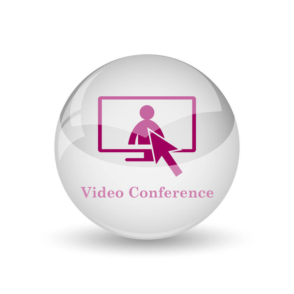 Videoconferencia, icono de reunión en línea. Botón de Internet sobre fondo blanco
 - Foto, imagen