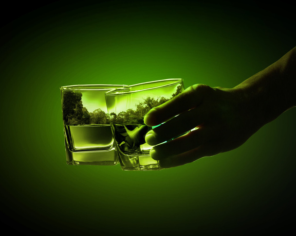 Two glasses of green absinth - Фото, изображение