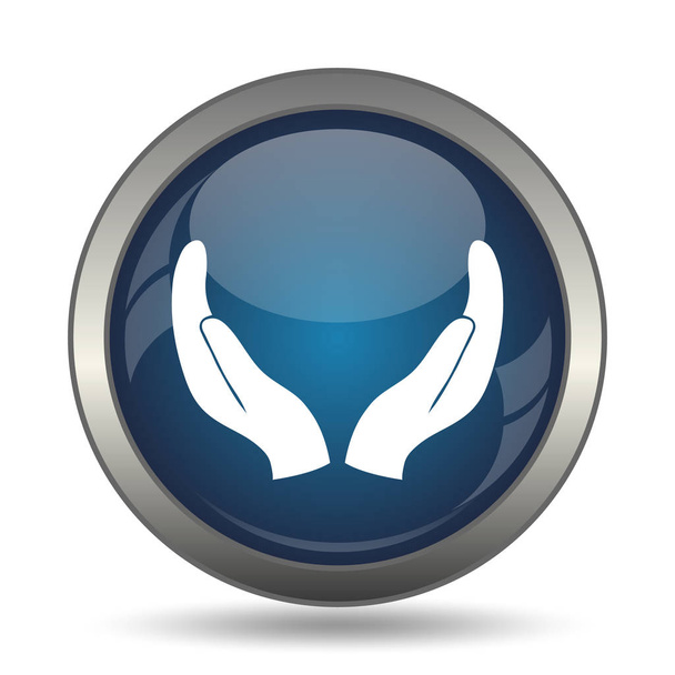 Icono de manos protectoras. Botón de Internet sobre fondo blanco
 - Foto, Imagen