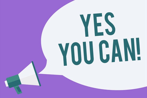 Writing note showing Yes You Can. Business photo showcasing Positivity Encouragement Persuade Dare Confidence Uphold Megaphone loudspeaker speech bubble important message speaking loud. - Photo, Image