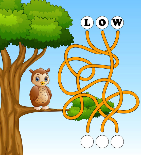 Векторні ілюстрації ігрового лабіринту сови знайдіть шлях до слова
 - Вектор, зображення