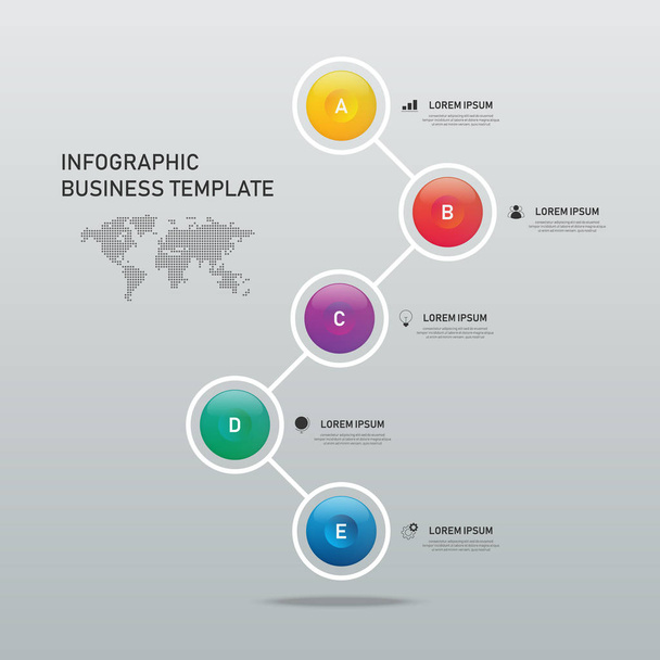 Modelo de elemento de design infográfico de negócios com 5 opções. Pode ser usado para apresentação, fluxo de trabalho, diagrama, gráfico, opção, ilustração vetorial
 - Vetor, Imagem