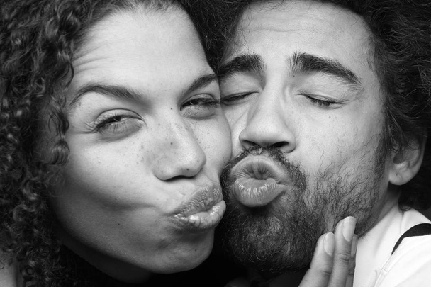 Beautiful happy loving couple in black and white thone - Fotó, kép