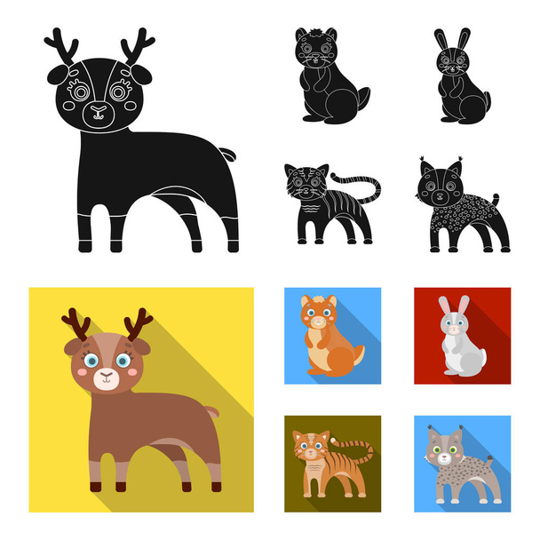 Tiere, Haustiere, Wildtiere und andere Websymbole in schwarz, flach. Zoo, Spielzeug, Kinder, Symbole in Set-Kollektion. - Vektor, Bild