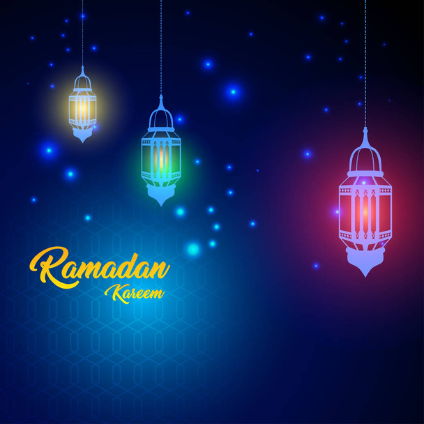 Ramadán kareem plantilla de saludo media luna islámica y linterna árabe vector ilustración
 - Vector, Imagen