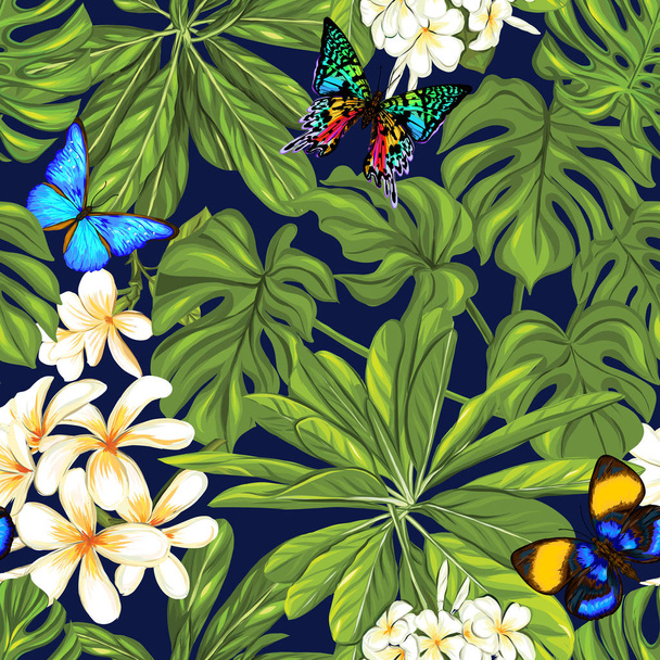 Vector seamless pattern, Hand drawn background with butterflies - Vector, Image