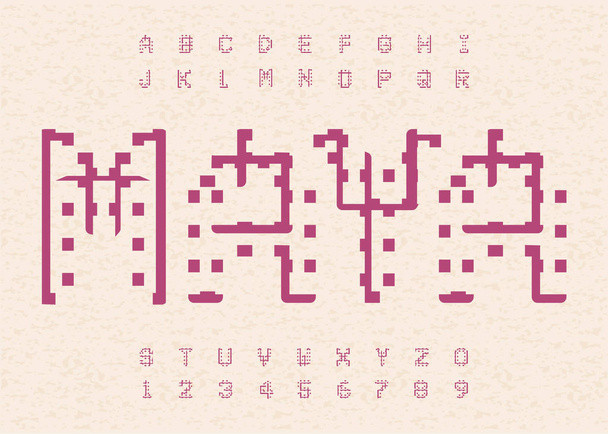 Antiguo alfabeto maya. plantilla de letras antiguas jeroglíficas. Alfabeto azteca
. - Vector, imagen