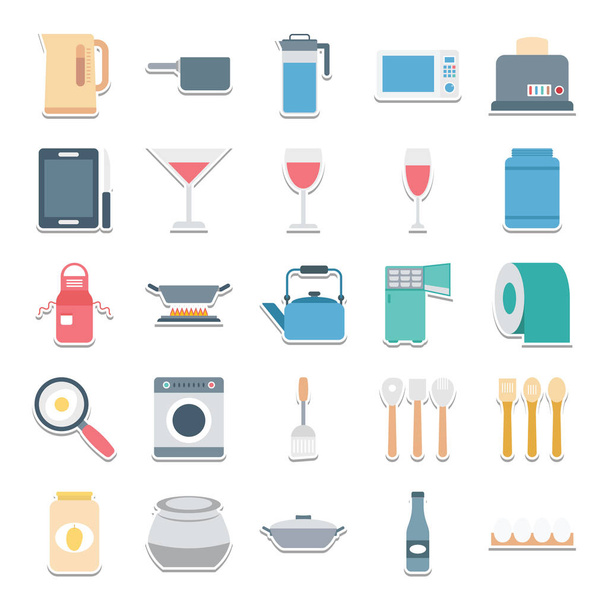 Küchenausstattung farblich isolierte Vektor-Symbole - Vektor, Bild