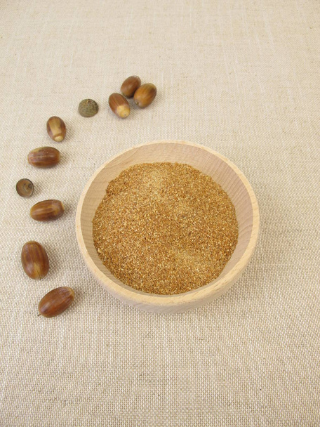 Homemade acorn flour in wooden bowl - Photo, Image