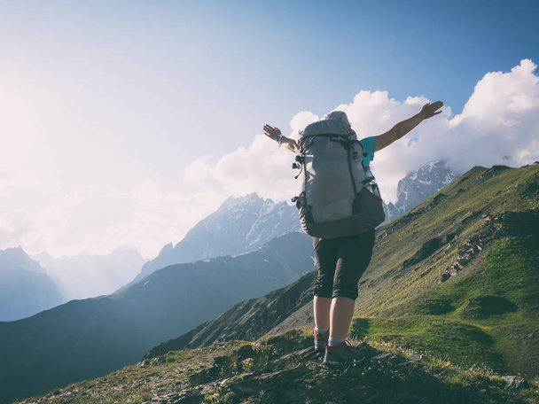 woman hiking in mountains - 写真・画像