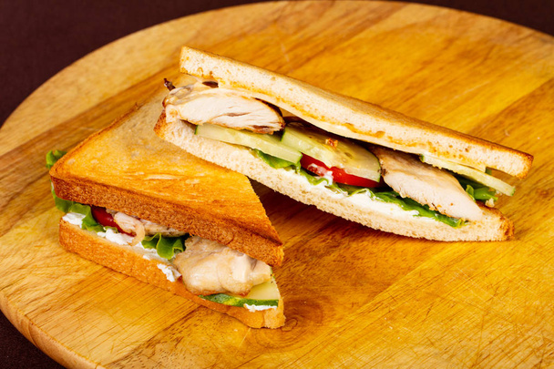 Club sandwich with chicken breast and salad - Photo, Image