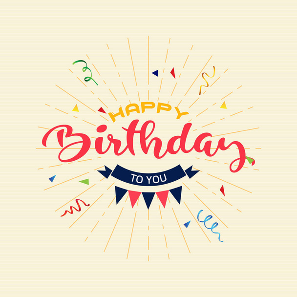 Feliz cumpleaños tipografía vector de diseño para tarjetas de felicitación y póster con globo, confeti, plantilla de diseño para la celebración del cumpleaños. ilustración vectorial
 - Vector, Imagen