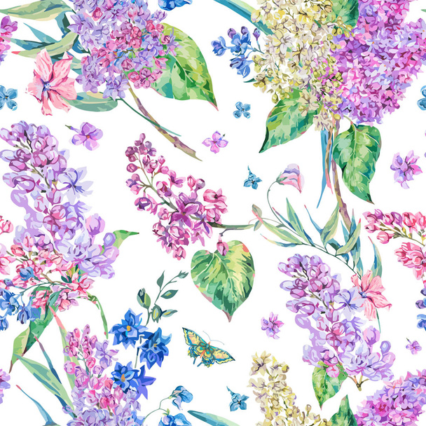 Vector vintage floral seamless pattern with pink lilac - Vettoriali, immagini