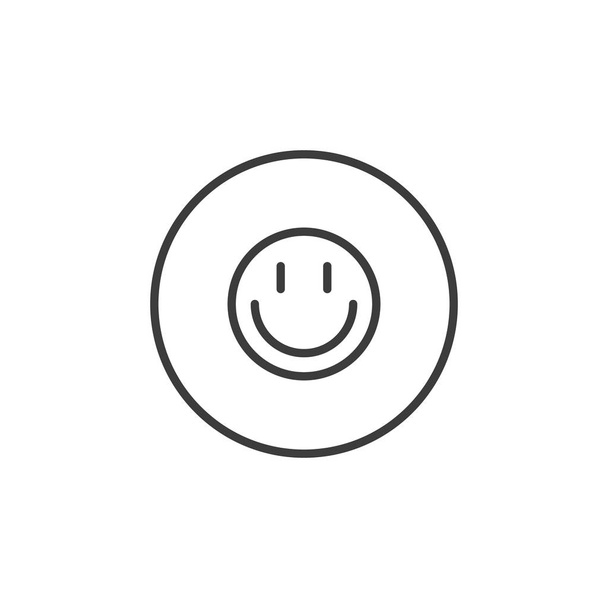 Preto e branco linha simples arte sorridente emoji ícone em uma moldura redonda
 - Vetor, Imagem