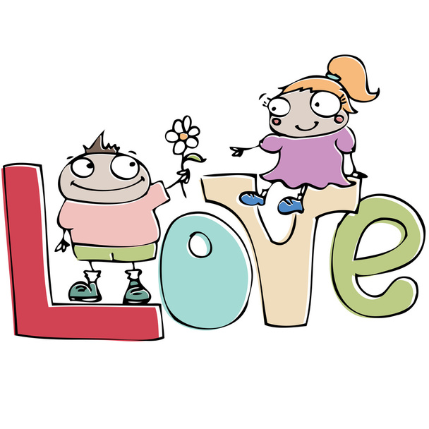 バレンタインの日カード、愛の面白い漫画のカップル - ベクター画像