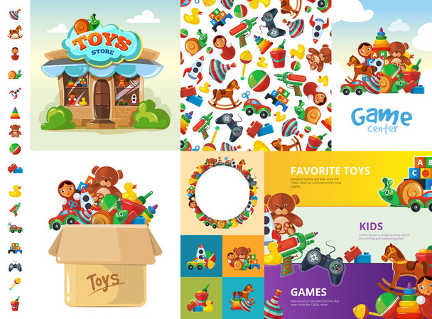 giocattoli collezione di cartoni animati giochi divertenti per bambini
 - Vettoriali, immagini