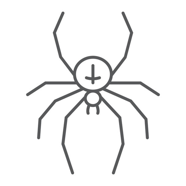 Spider thin line icon, animal and arachnid, halloween sign, vector graphics, a linear pattern on a white background, eps 10. - Vector, Image