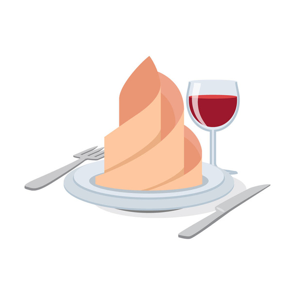 Cutlery set with wineglass, plate, napkin icon flat style. - Vector, Image
