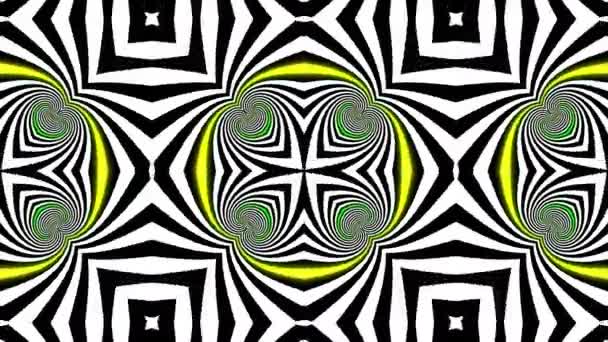 Abstrakti psykedeelinen illuusio kaleidoskooppi musta ja valkoinen viivat tausta. Ultra HD, 4k 3840x2160, Silmukka
 - Materiaali, video