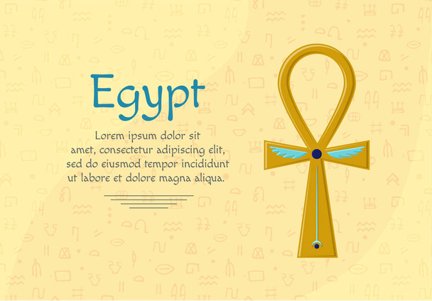Náboženský znak starověkého egyptského kříže - Ankh. Symbol života. Symboly z Egypta. Zlato - Vektor, obrázek
