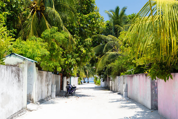 Maldivian suburban street on tropical island in full daylight - Фото, изображение