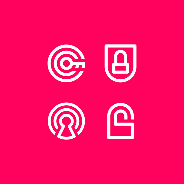 Różowy wektor ilustracja ochrony bezpieczeństwa. Czysta linia ikona logo lub godło - Wektor, obraz