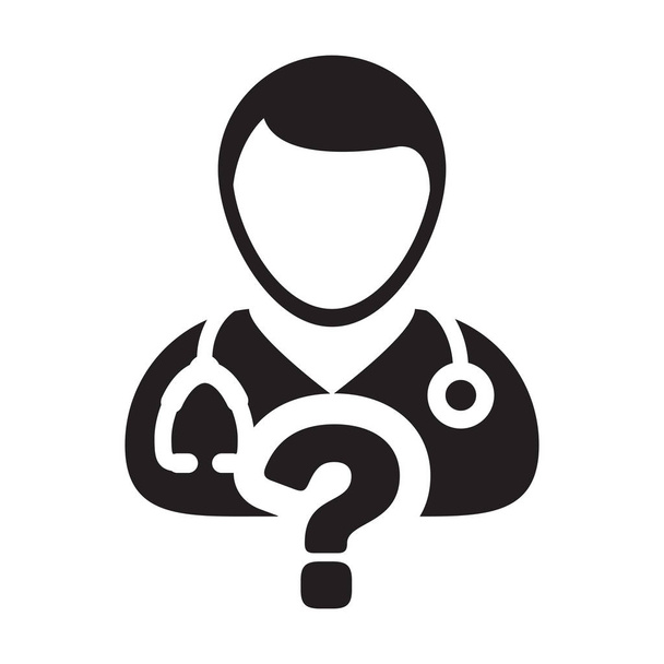 Ιατρική εικονίδιο διάνυσμα γιατρός διαβούλευση αρσενικό άτομο είδωλο προφίλ με ερώτηση σύμβολο στην εικόνα εικονόγραμμα γλύφων - Διάνυσμα, εικόνα