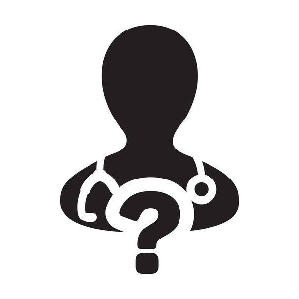 icono de la pregunta online médico consulta vector hombre persona perfil avatar con símbolo de pregunta para respuestas médicas en ilustración pictograma glifo
 - Vector, imagen