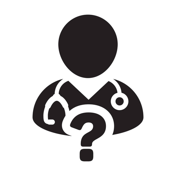 Medische pictogram vector arts overleg mannelijke persoon profiel avatar met vraag symbool in glyph pictogram afbeelding - Vector, afbeelding