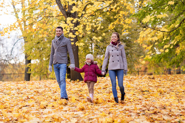 happy family walking at autumn park - Foto, afbeelding