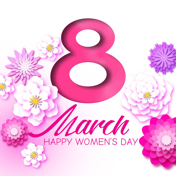 Abstract Pink  Floral Greeting card - International  Womens Day - Vector, Image