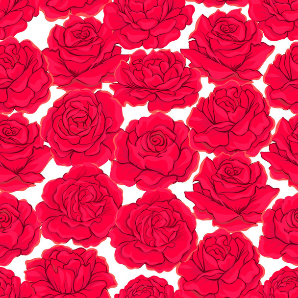 Seamless pattern with red roses, background isolated on white ba - Vetor, Imagem