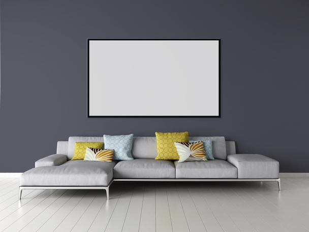 Moderni valoisa sisustus huoneisto mallilla juliste runko 3D renderöinti kuvitus
 - Valokuva, kuva