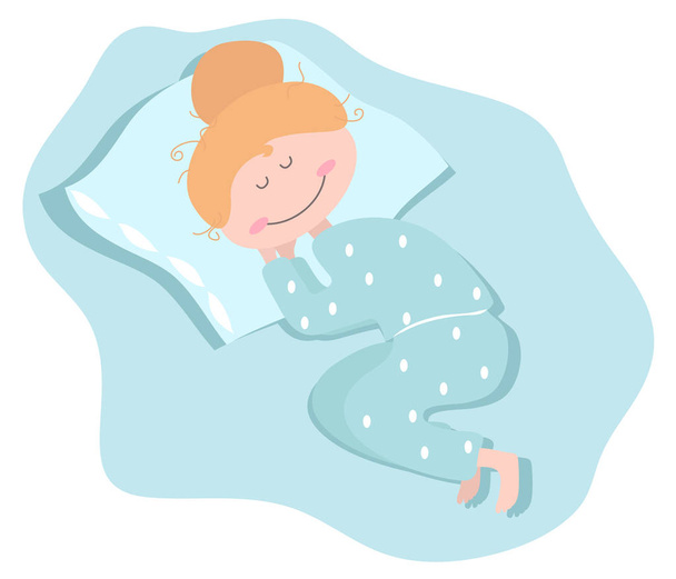 The girl is sleeping in her pajamas. Vector illustration. - Vector, Image