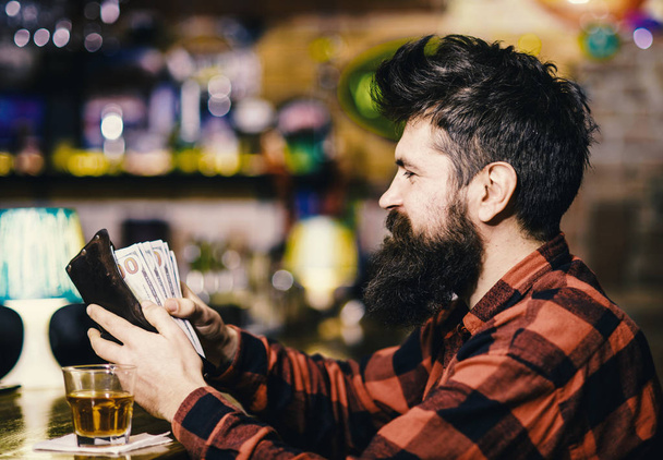 Guy spend leisure in bar, defocused background. - Fotografie, Obrázek