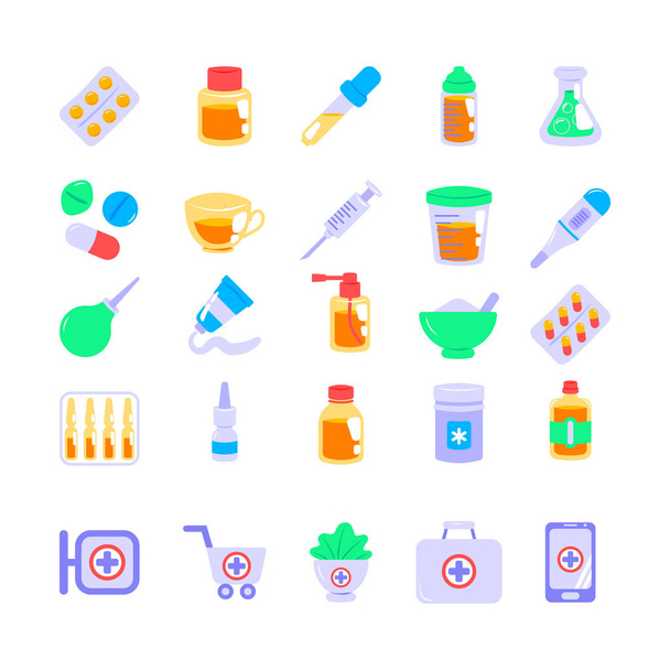 Set of pharmacy icons in flat style. Vector illustration. - Vector, Image