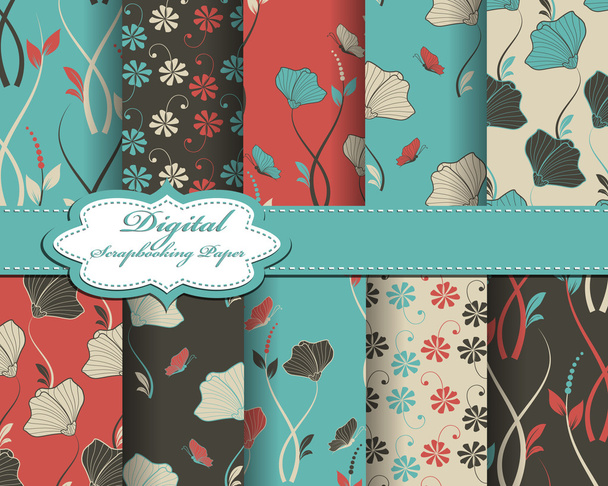 set of vector abstract flower pattern paper for scrapbook with b - Vector, Image