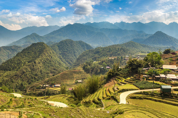 Panoramic view of Terraced rice field in Sapa, Lao Cai, Vietnam in a summer day - Fotografie, Obrázek