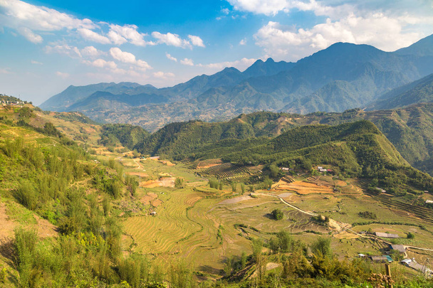 Panoramic view of Terraced rice field in Sapa, Lao Cai, Vietnam in a summer day - Foto, immagini