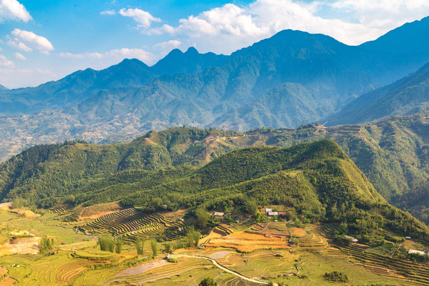 Panoramic view of Terraced rice field in Sapa, Lao Cai, Vietnam in a summer day - Фото, изображение