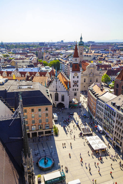 Munich, Germany, on August 16, 2018. A view of Alstadt and city roofs from the survey platform of the New Town hall - Фото, изображение